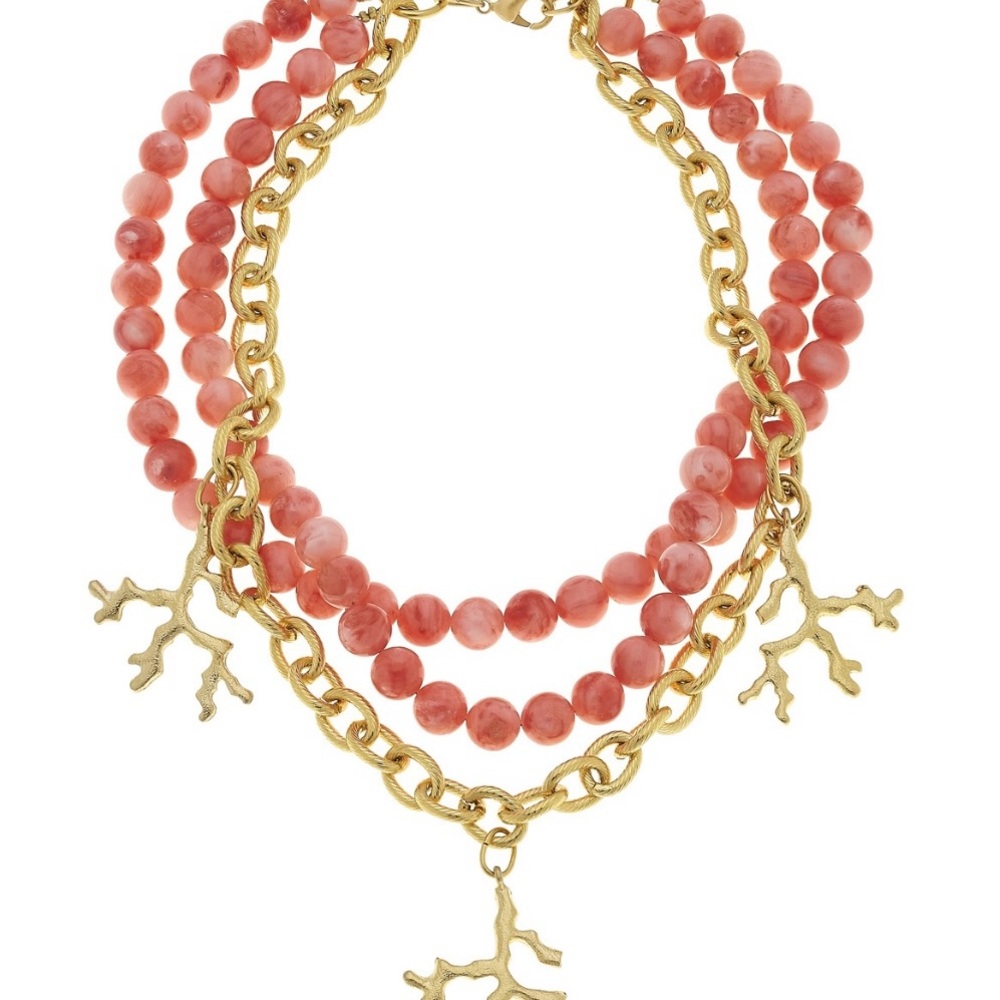 Susan Shaw Gold and Coral Beaded Necklace